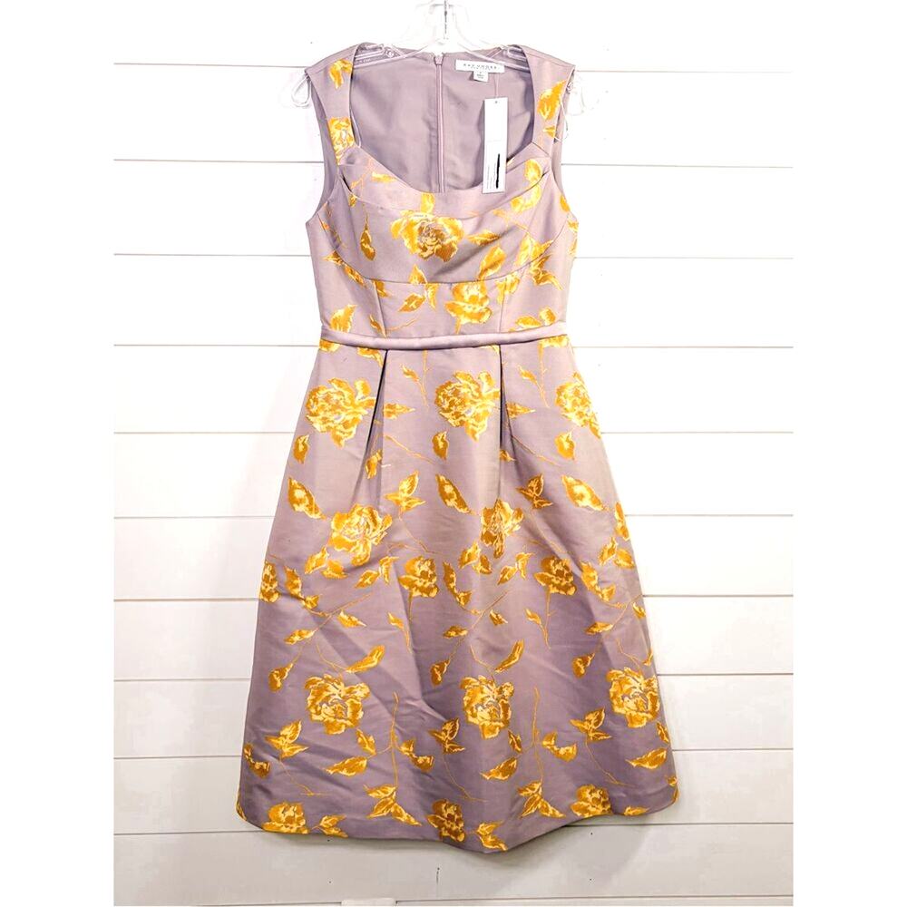 NWT Kay Unger Women's Floral Jacquard Sleeveless Midi Dress Lilac Gold Size 6